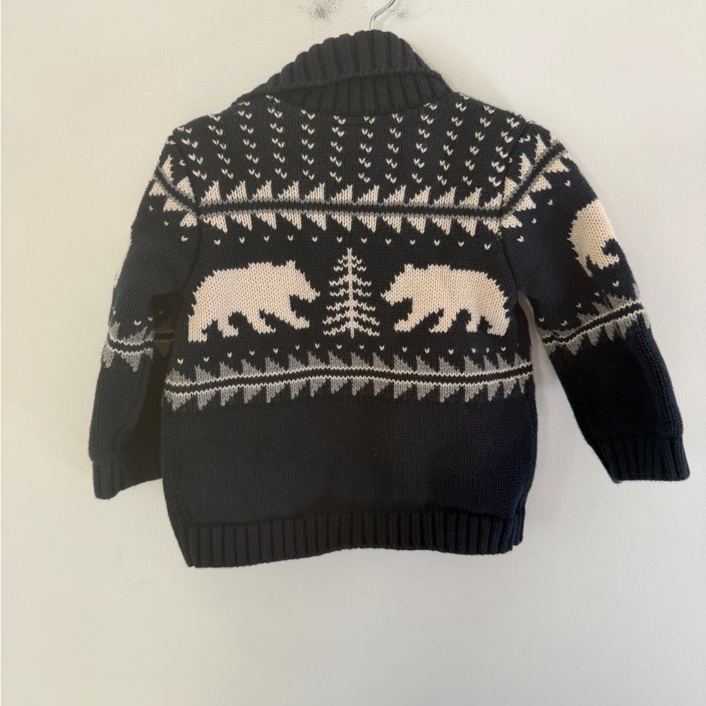 Old Navy Black & Cream Bear Zip Knit Sweater Jacket - Picture 5 of 5